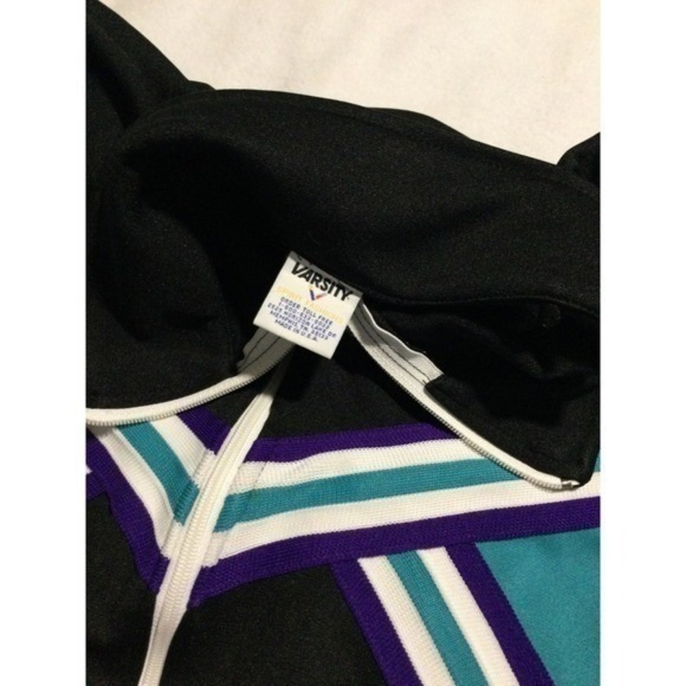 Varsity Spirit Fashions Track Jacket Black Teal Purple Stripe Zip Up Made in USA - Picture 3 of 10